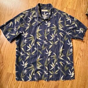 Tommy Bahama Silk Blend Hawaiian Shirt XL Tall Blue Tropical Button Up